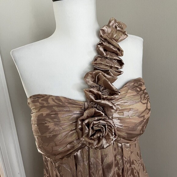 Betsy & Adam Y2K Gold Babydoll Mini Dress 10 Ruffled Fairycore New Years Party - Picture 11 of 13